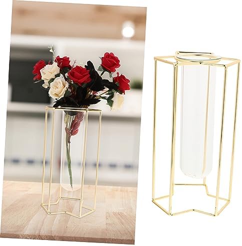 PRETYZOOM Transparent Glass Bud Vase with Iron Stand