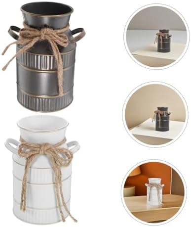 2pcs European Retro Iron Milk Jug Vase White Gray