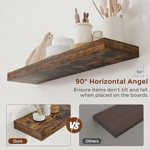 36 Inch Floating Shelves Set of 2 Rustic Brown Wall Mounted