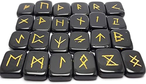 Natural Gemstone Runes Set 25pcs Polished Crystal Healing Symbols