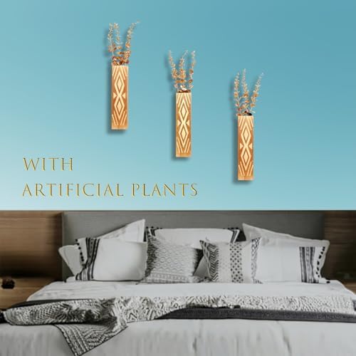 3-Pack Wooden Wall Vases for Fake Plants and Dried Flowers