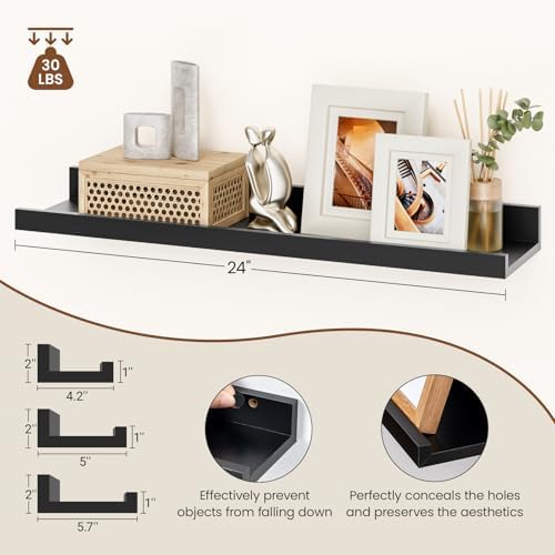 Set of 6 Floating Shelves 24 Inch Wall Mounted Picture Ledge
