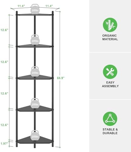 Wisuce 5 Tier Corner Bookshelf Bamboo Storage Stand