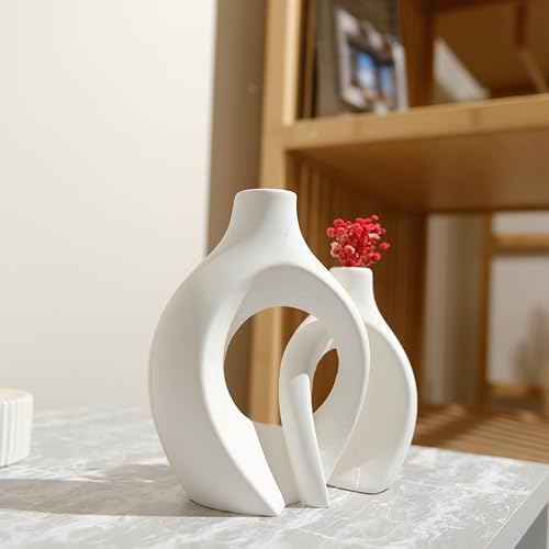 Concrete Floral Vase Set - 3 Piece Modern Minimalist Donut Vases