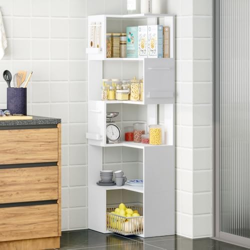 PPAMAPIC 5 Tier L Shaped Corner Bookshelf White