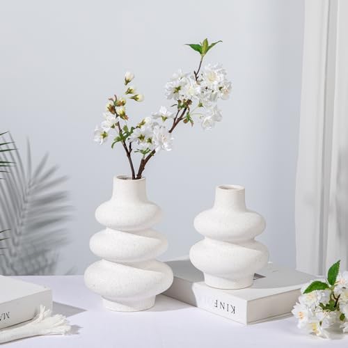 Briful Ceramic White Stacked Circles Vase Set
