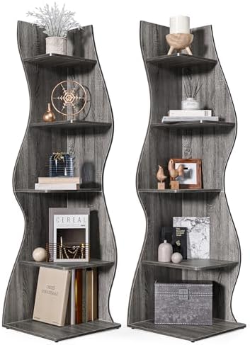 LITTLE TREE Small Corner Shelf 5-Tier Bookcase