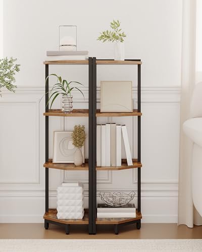 4-Tier Corner Bookshelf Stand with Metal Frame
