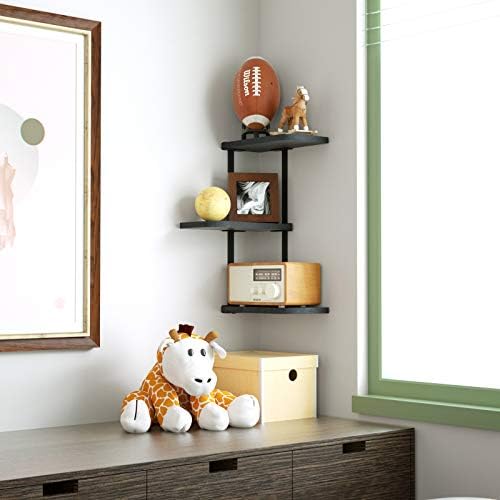 Love-KANKEI 3 Tier Corner Shelf Wall Mount Black