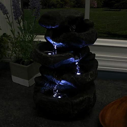 Sunnydaze Stacked Rocks 105 Inch Water Fountain with LED Lights