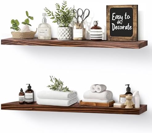 Floating Wall Shelves 2-Pack - Rustic Brown Storage Shelves