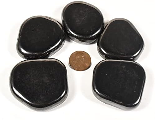 42mm Hematite Tumbled Stones 5pcs Decorative Flat Discs