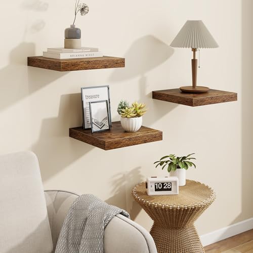 Marsmiles Square Floating Shelves 3 Pack Rustic Brown