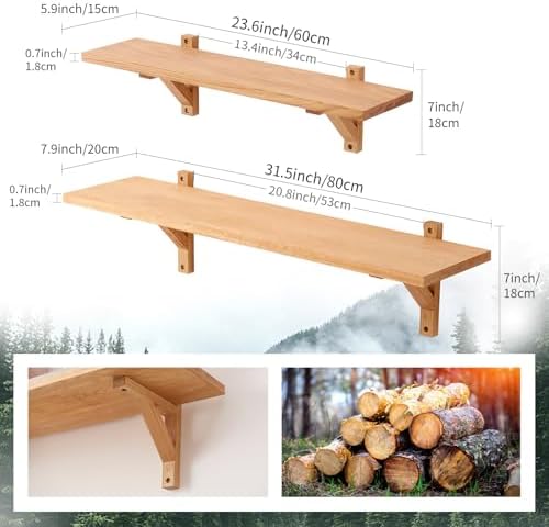 Natural Oak Floating Shelf 32 Inches Wall Mount