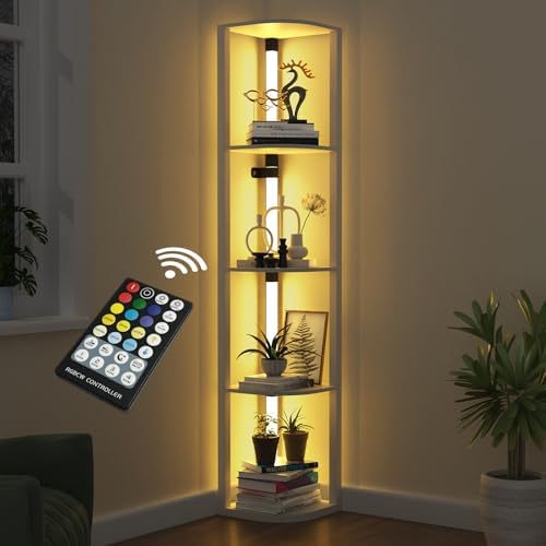 VTRIN Corner Shelf with Light 5-Tier Modern Storage