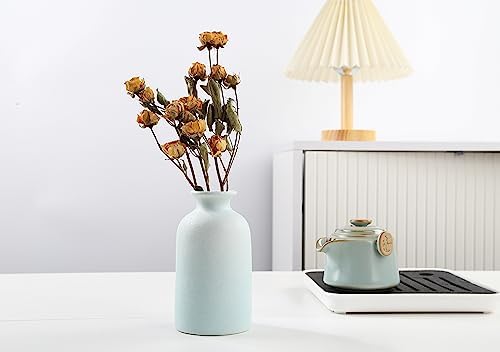 Blue Small Ceramic Vase for Home Decor and Centerpieces