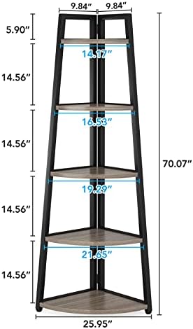Tribesigns 70 Inch Tall Corner Shelf Grey