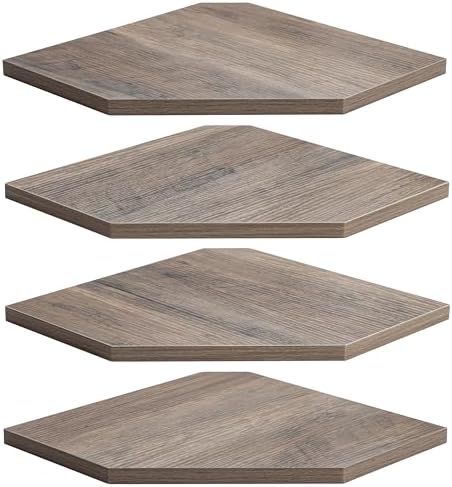 Set of 4 Rustic Grey Corner Wall Shelves
