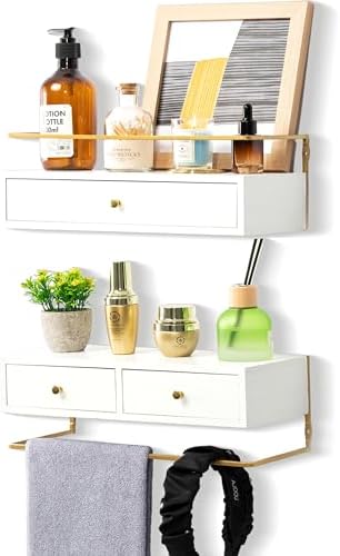 Rustic Floating Shelves With Drawer Set of 2