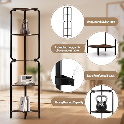 Modern 5 Tier Corner Shelf with LED Light