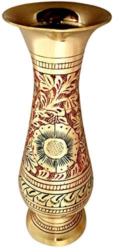 Brass Vase 8 Inches Tall - Handmade Nakkashi Decor