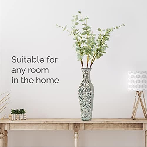 Elements Embossed Blue Metal Vase 17-Inch