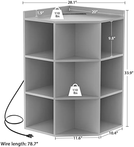 Aheaplus Corner Cabinet with USB and Outlets 9 Cubes Grey