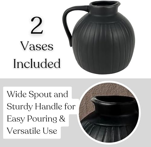 Needzo Black Ceramic Pitcher Vase Set
