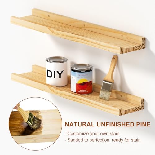 DECKALY Picture Ledge Shelf Set of 4 16 Inch Pine Wood Floating Shelves