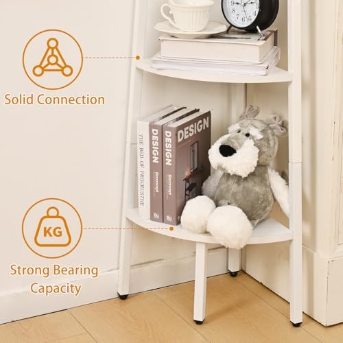White Corner Shelf with LED Light and Steel Frame