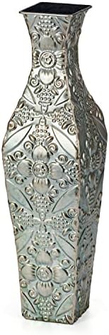 Elements Embossed Blue Metal Vase 17-Inch