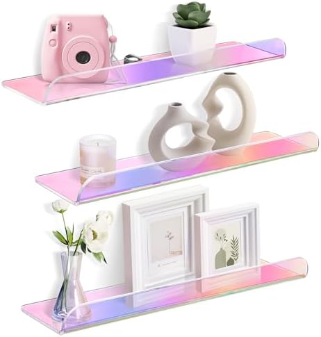 15 Inch Acrylic Floating Shelves 3 Pack Iridescent