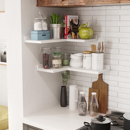 White L-Shaped Corner Wall Shelves Set of 2