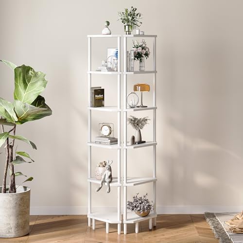 6 Tier Corner Shelf White Modern Bookcase