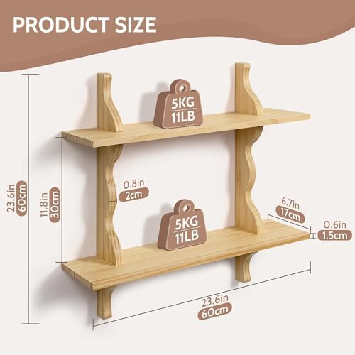 Mazjoaru 24 Inch Pine Wood Floating Shelf Unit