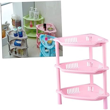 Ciieeo Pink 3-Tier Corner Shelf Storage Basket Rack