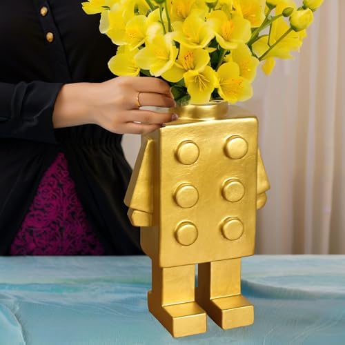 Cute Building Block Vase for Flower Decor in Golden