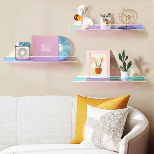 15 Inch Acrylic Floating Shelves 3 Pack Iridescent