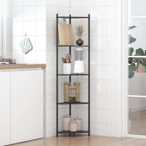 Wisuce 5 Tier Corner Bookshelf Bamboo Storage Stand