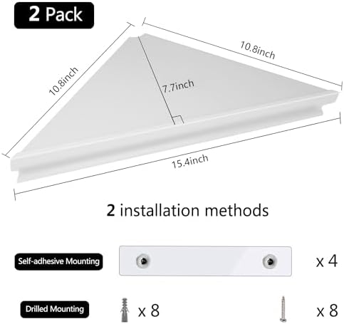 Evron Wall Mount Corner Shelf 2 Pack White