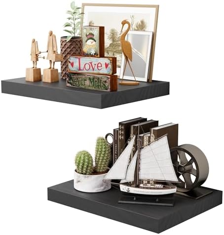 Black 12 Inch Floating Shelves Set of 2 Rustic Wood