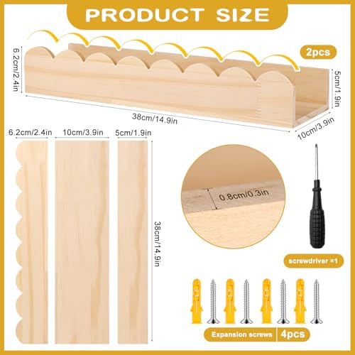 2 Pack Scalloped Floating Shelves for Kids Rooms