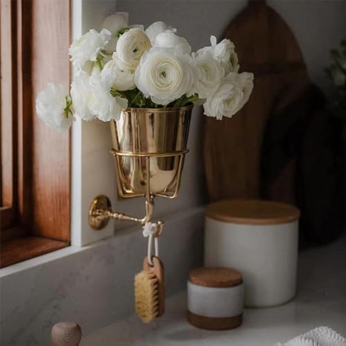 Vintage Wall Mounted Brass Vase with Hook