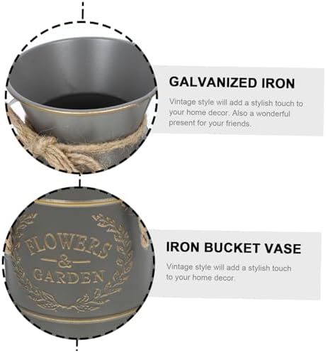 Rustic Galvanized Flower Bucket Planter for Home Office Decor