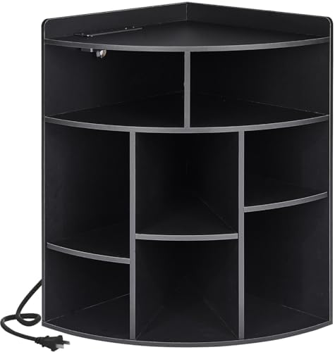 VECELO Corner Cube Shelf with USB and Outlets Black