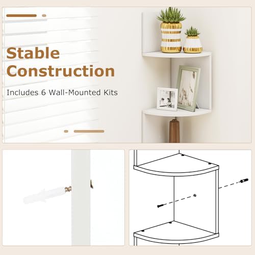 Tangkula 5-Tier Corner Shelf Wall Mount White