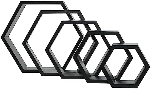PHOENANCEE Hexagon Floating Shelves Set of 5 Wall Decor
