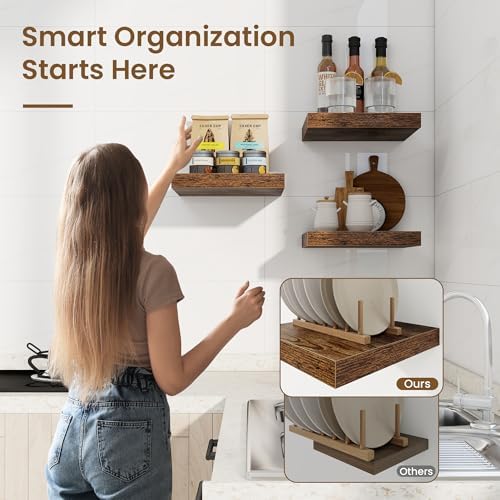 Marsmiles Square Floating Shelves 3 Pack Rustic Brown