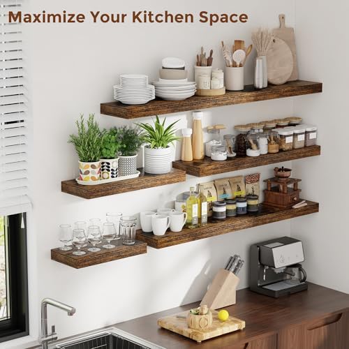 36 Inch Floating Shelves Set of 2 Rustic Brown Wall Mounted