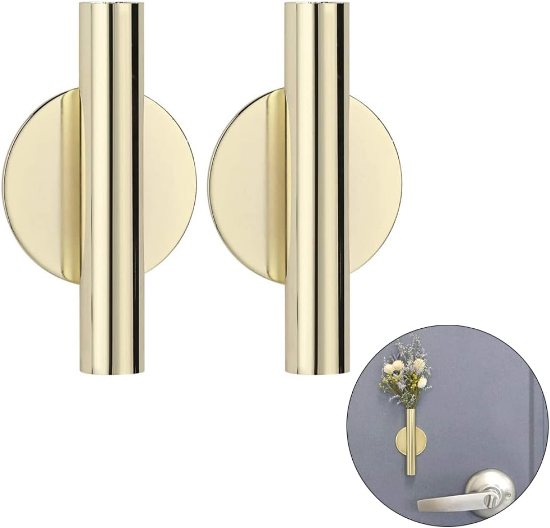 Golden Wall Vase 2Pcs Metal Holder with Dried Flower Display